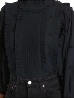 Farm Rio 3D Black Ruffled Pintuck Blouse